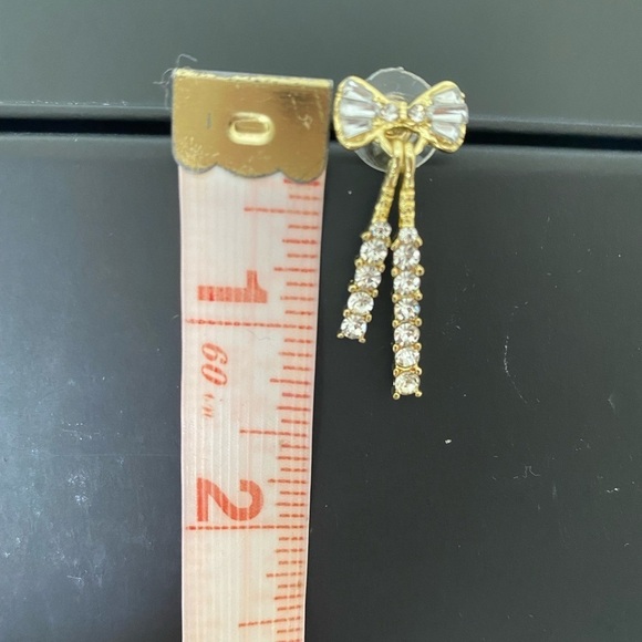 Gold and Diamond CZ Bow Dangle Drop Earrings New NWT bridal earrings - Picture 4 of 5